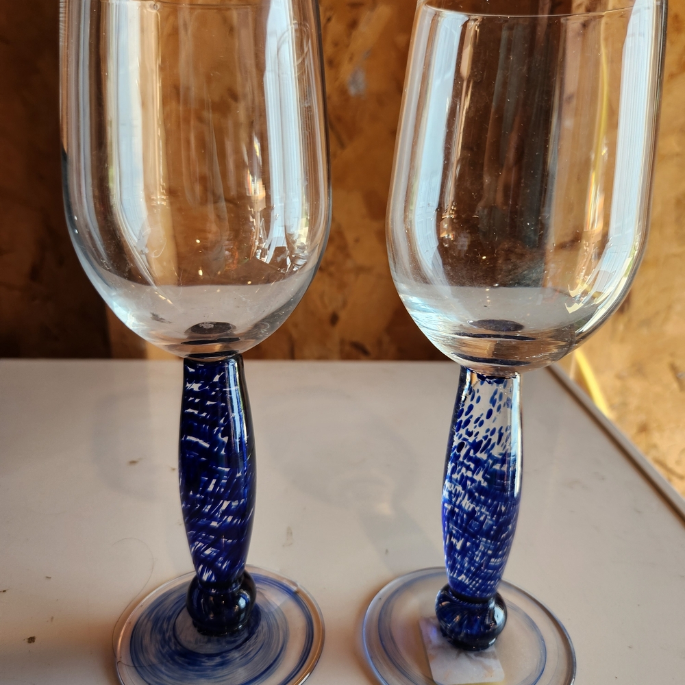 Elegant Blue Stem Wine Glass Set